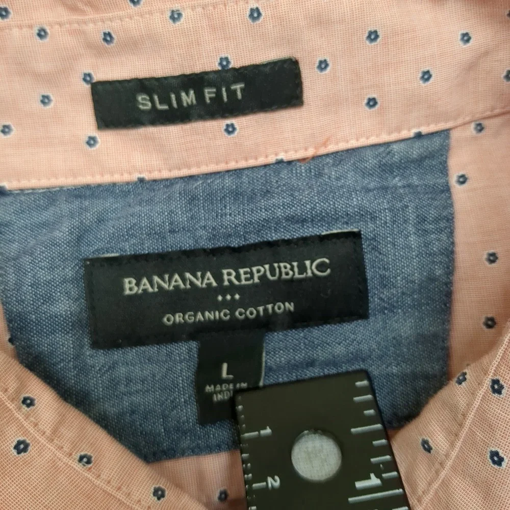 Banana Republic Slim Fit Short Sleeve Organic Cotton‎ Button Down Shirt Men L